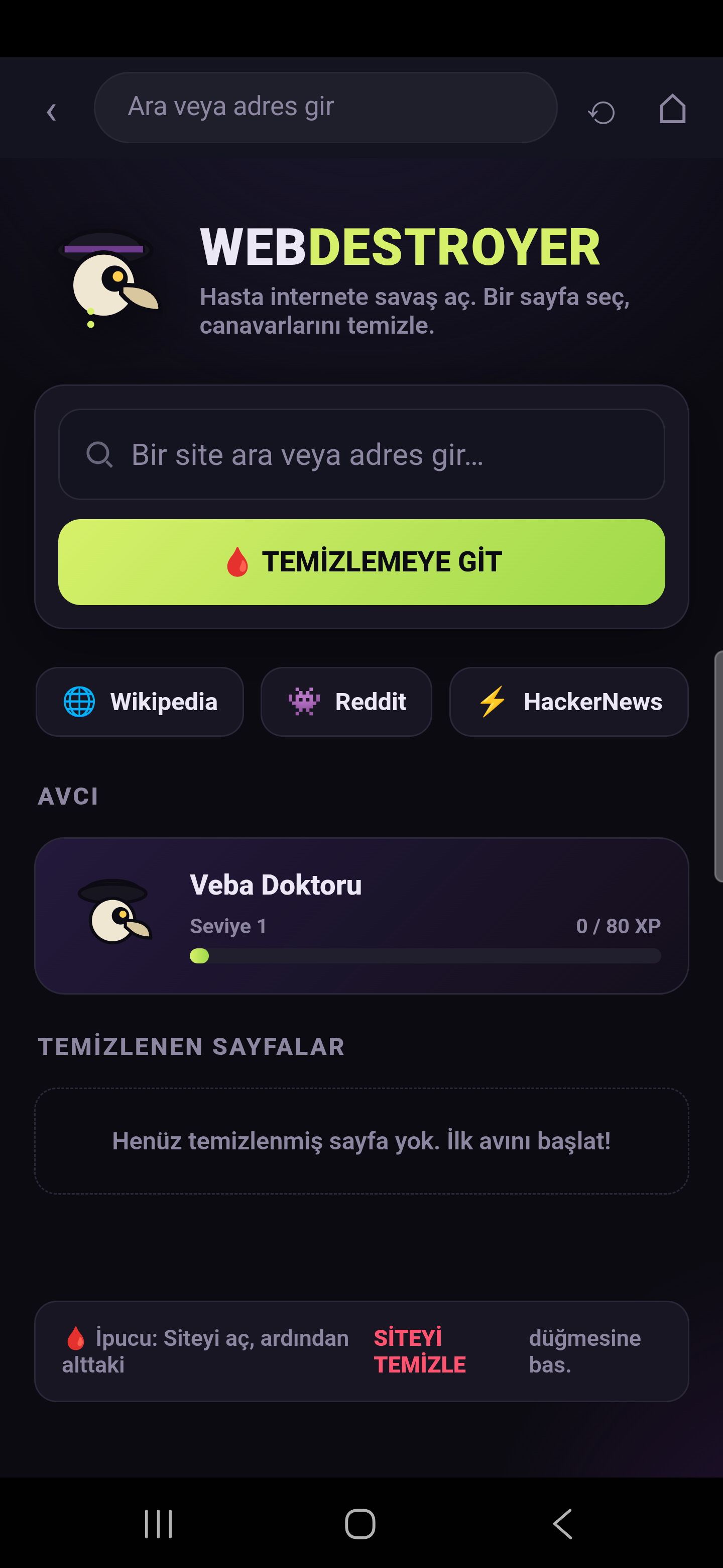 Web Destroyer live interface preview